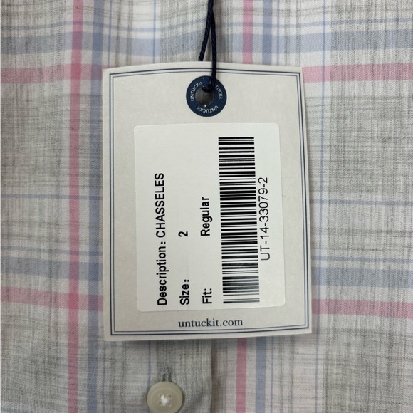 NEW UNTUCKit The Chasseles Plaid Button Up Long Sleeve Cotton Gray/Pink 2 0975 - Picture 3 of 8